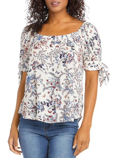 Shop Karen Kane Womens Linen Printed Blouse In Multi