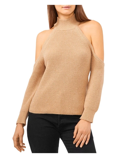 Shop 1.state Womens Ribbed Cold Shoulder Turtleneck Sweater In Beige