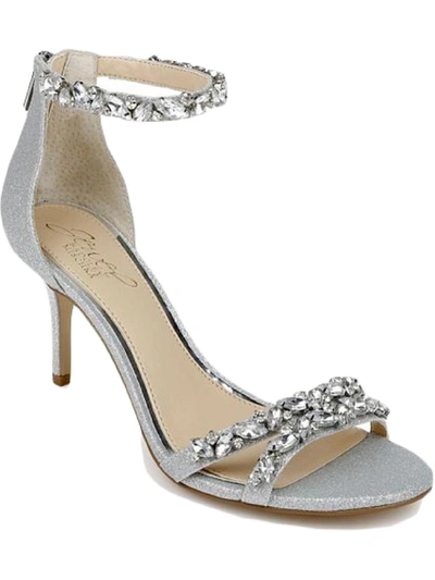 Shop Jewel Badgley Mischka Caroline Womens Satin Ankle Strap Dress Sandals In Silver
