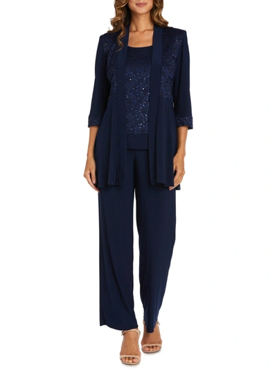 Shop R & M Richards Womens Lace Sequined Pant Suit In Blue