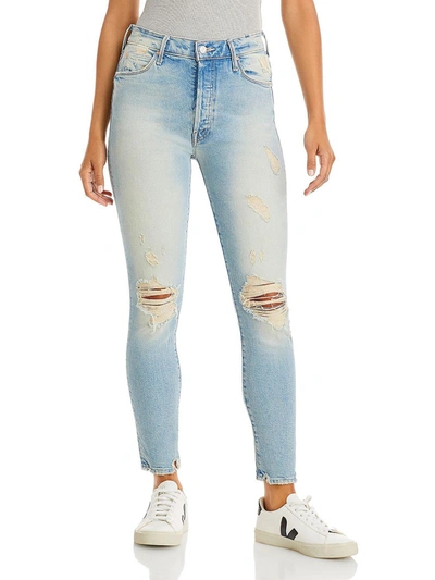 Shop Mother Miranda Womens Distressed Light Wash Jeans In Multi