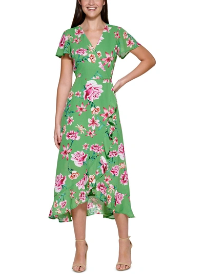Shop Kensie Womens Faux-wrap Long Midi Dress In Green