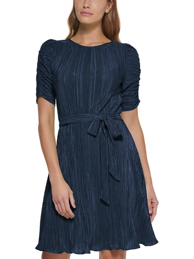 Shop Dkny Womens Crinkled Mini Fit & Flare Dress In Blue