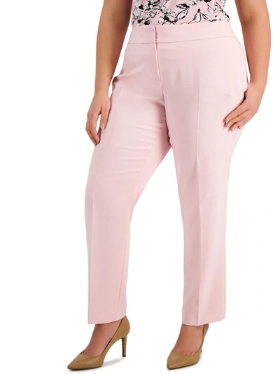 Shop Kasper Plus Womens Crepe Slim Straight Leg Pants In Pink