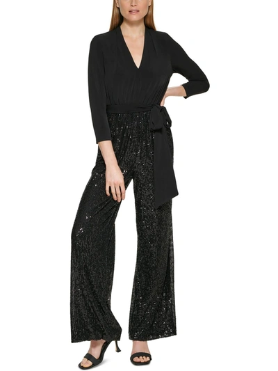 Shop Calvin Klein Womens Sequined Wide-leg Jumpsuit In Black