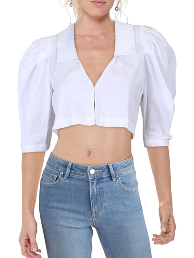 Shop Danielle Bernstein Womens Pleated Puff Sleeve Crop Top In White