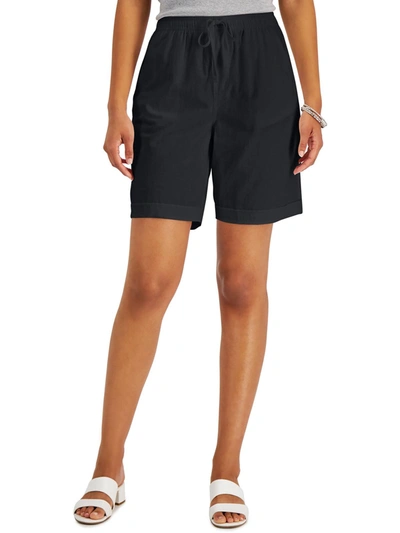 Shop Karen Scott Petites Womens Drawstring Mini Casual Shorts In Black