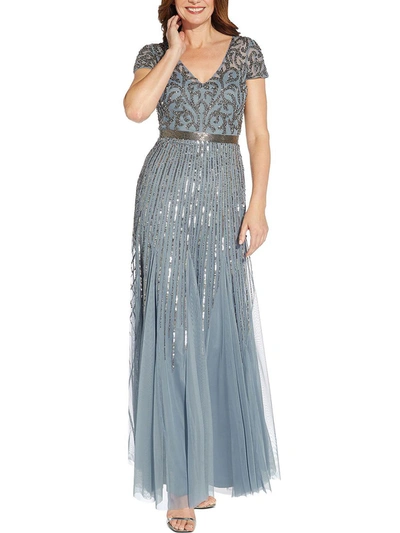 Shop Adrianna Papell Womens Sequin Beaded Evening Dress In Blue