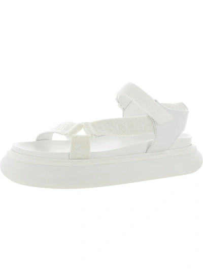 Shop Moncler Catura Womens Leather Open Toe Flatform Sandals In White
