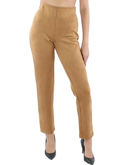 Shop Basics Womens High Waist Suade Straight Leg Pants In Brown