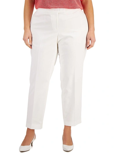 Shop Anne Klein Plus Bowie Womens Cotton Stretch Comfort Fit Straight Leg Pants In White