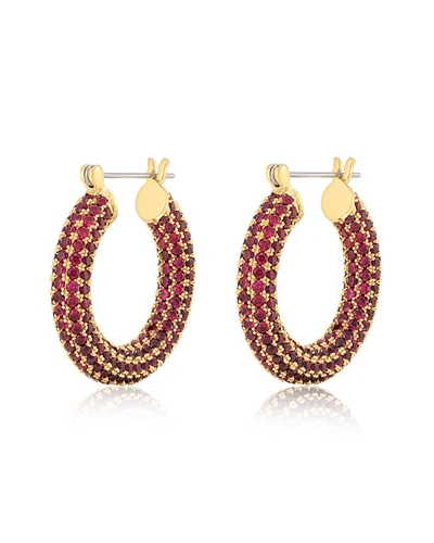 Shop Luv Aj Pave Baby Amalfi Hoops- Pink- Silver In Red