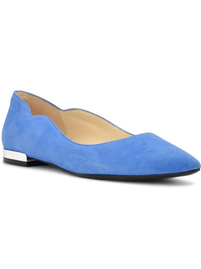 Shop Nine West Lovlady Womens Leather Scalloped Ballet Flats In Blue