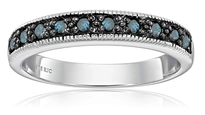 Vir Jewels 1/4 Cttw Blue Diamond Ring Wedding Band With Milgrain .925 Sterling Silver In Silver