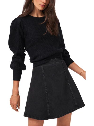 1.state Variegated Cables Crewneck Sweater In Black