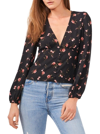 Shop 1.state Womens Floral Print V-neck Pullover Top In Black