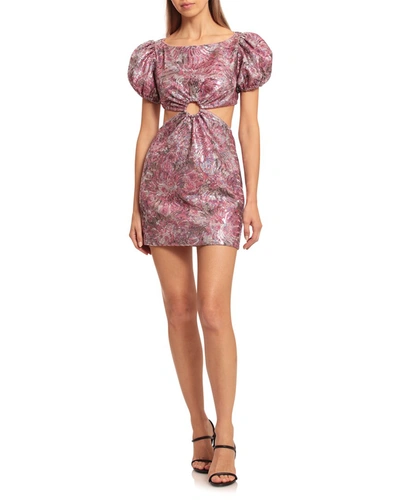 Shop Avec Les Filles Sequin Puff Sleeve Cutout Dress In Pink