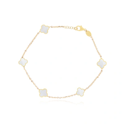 Shop The Lovery Mini Mother Of Pearl Clover Bracelet In White