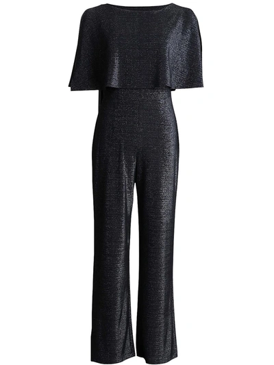 Shop Connected Apparel Plus Womens Metallic Cape Sleeve Jumpsuit In Black