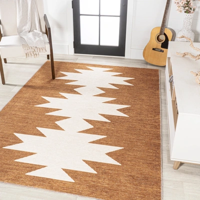 Jonathan Y Chayton Minimalist Geometric Machine-washable Rust/cream Area Rug