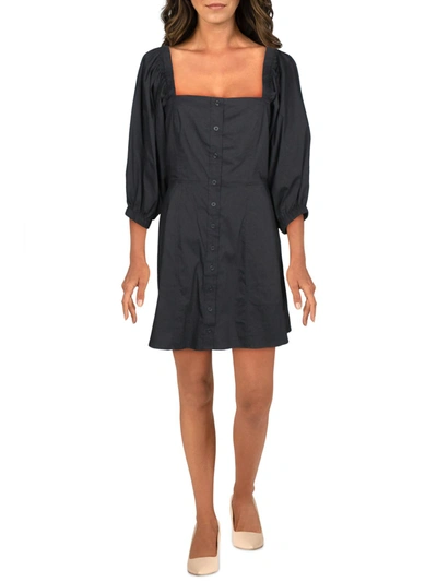 Shop Danielle Bernstein Womens Puff Sleeve Button Mini Dress In Black