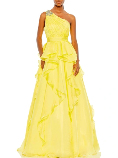 Shop Mac Duggal Womens Embellished Maxi Evening Dress In Yellow