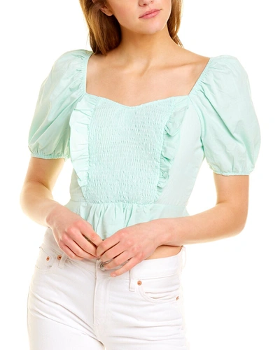 Shop Destinaire Smocked Ruffle Top In Blue