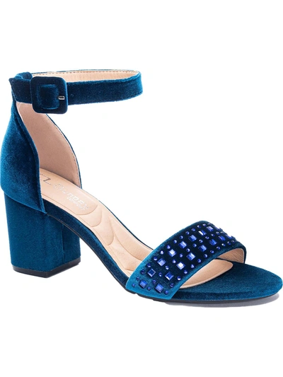 Shop Cl By Laundry Josilin Womens Velvet Rhinestone Block Heels In Blue