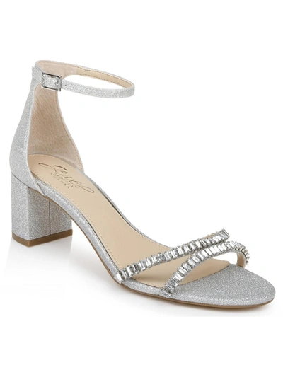 Shop Jewel Badgley Mischka Joanne Womens Satin Embellished Ankle Strap In Silver
