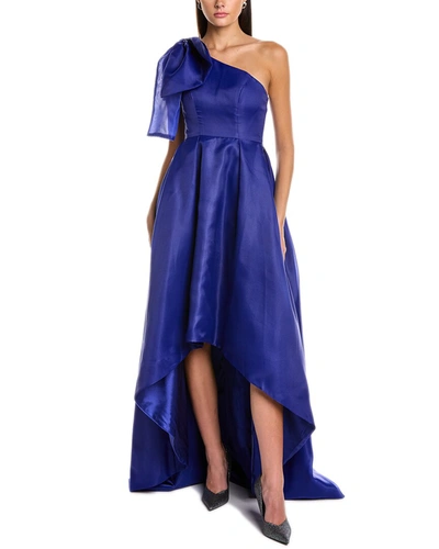 Shop Black By Bariano Joesephine Bow High-low Gown In Blue