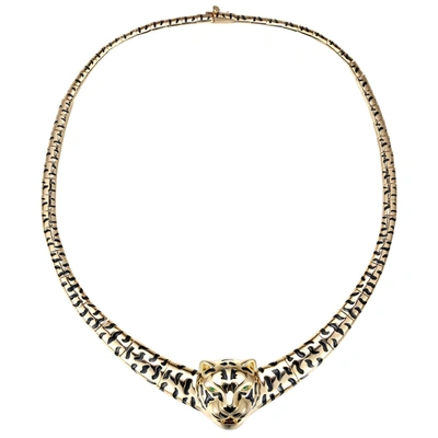 Shop Rachel Glauber Rg 14k Gold Plated With Black Enamel Leopard Head Omega Necklace In White