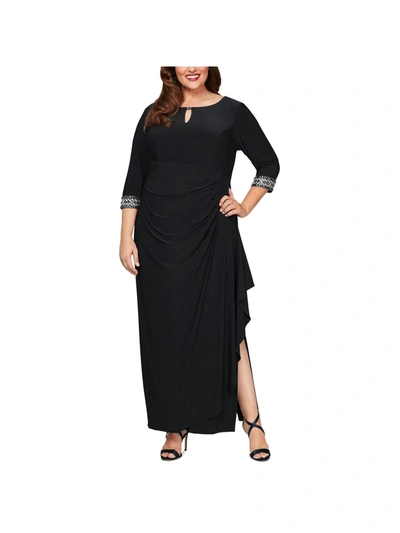 Shop Alex Evenings Plus Womens Embellished Cascade Evening Dress In Black