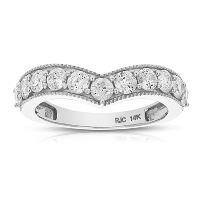 Shop Vir Jewels 1/2 Cttw V-shape Diamond Wedding Band With Milgrain 14k White Gold In Silver