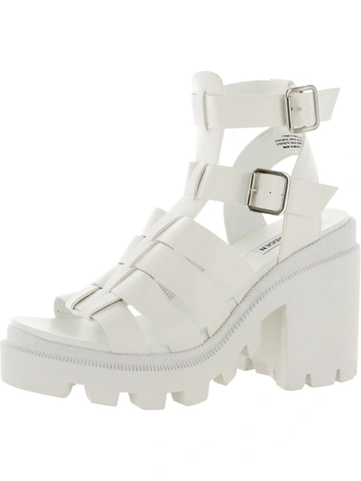 Shop Steve Madden Cosmic Womens Faux Leather Gladiator Platform Sandals In White