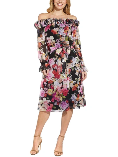 Shop Adrianna Papell Womens Chiffon Calf Midi Dress In Multi