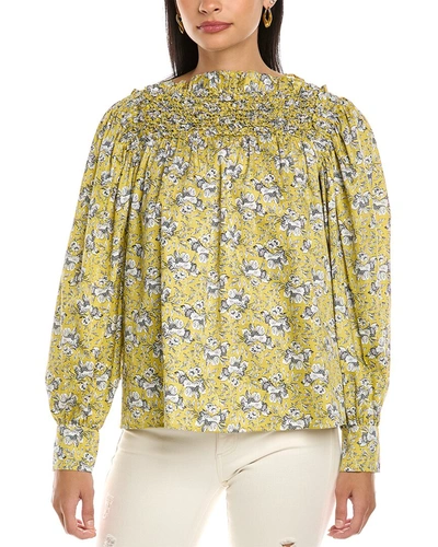 Shop Rebecca Taylor Intaglio Rose Smocked Blouse In Yellow