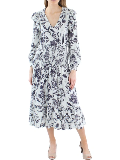 Shop Aqua Womens Linen Blend Smocked Midi Dress In Multi