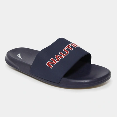 Shop Nautica Mens Logo Embossed Slide Sandals In Blue