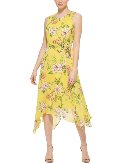 Shop Jessica Howard Womens Floral Pleated Midi Dress In Yellow