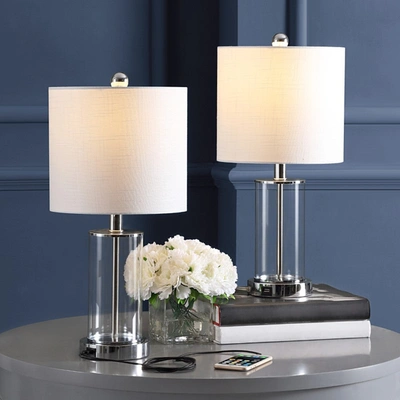 Jonathan Y Abner 21" Glass Modern Contemporary Usb Charging Led Table Lamp (set Of 2)