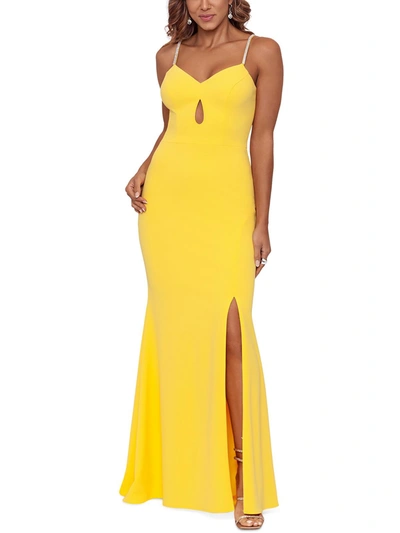 Shop Xscape Womens Rhinestone Scuba Maxi Evening Dress In Yellow