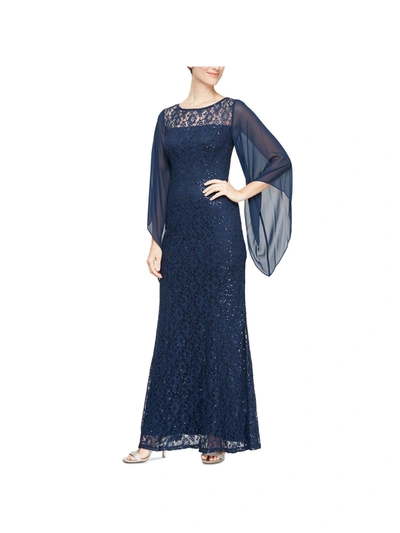 Shop Slny Womens Lace Embellished Evening Dress In Blue