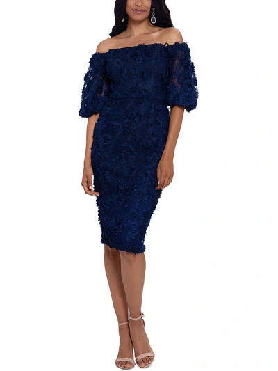Shop Xscape Womens Lace Midi Cocktail And Party Dress In Blue