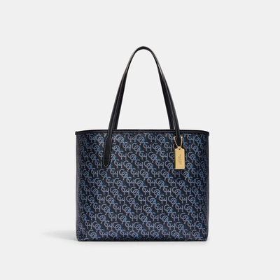 Shop Coach Outlet City Tote With Signature Monogram Print In Blue