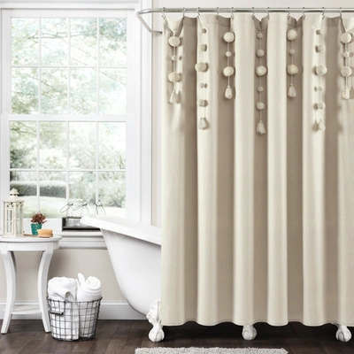Shop Lush Decor Boho Pom Pom Tassel Faux Linen Shower Curtain
