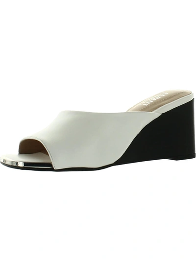 Shop Alfani Laurita Womens Faux Leather Metallic Trim Wedge Sandals In White
