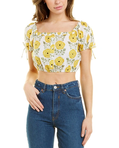 Celina Moon Short Sleeve Crop Top In Yellow