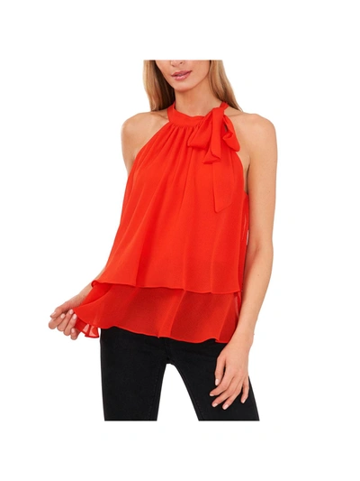 Shop Cece Womens Tie Neck Tiered Blouse In Orange