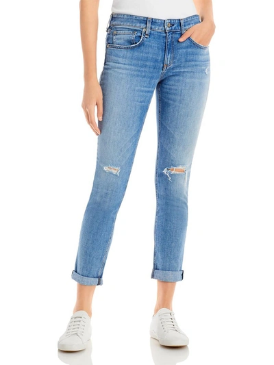 Shop Rag & Bone Womens Distressed Low Rose Straight Leg Jeans In Blue