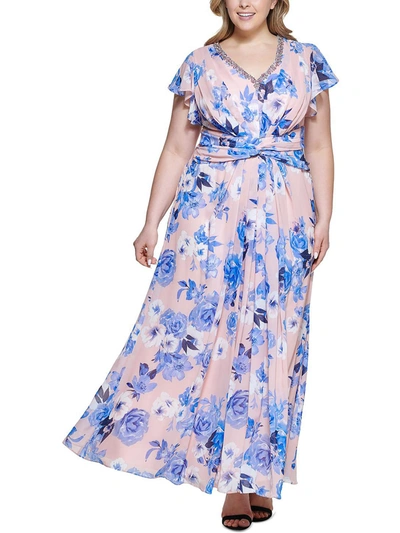 Shop Eliza J Plus Womens Rhinestone Maxi Evening Dress In Multi